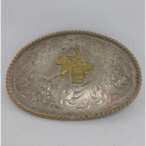 Montana Silversmiths German Silver Gold Barrel Race Flower Custom Buckle Great